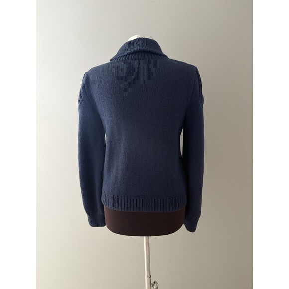 Vintage Mark Shale Sweater Size Medium Blue Wool Turtleneck Hand Knitted Tulips - Picture 3 of 11